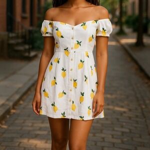 Red Carter | NWT Linen Viscose Blend‎ Lemon Embroidered Dress Size S Summer Chic